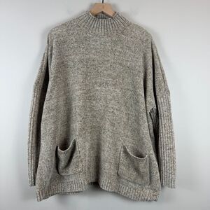 J.Jill Chenille Sweater Women Large Gray Mock Neck Slouchy Lagenlook Cozy Winter